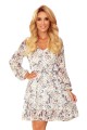 3508295-2 BAKARI zwiewna szyfonowa sukienka z dekoltem - KWIATY na jasnym tle-9