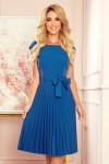 311-4 Plisowana sukienka z krótkim rękawkiem - MORSKA