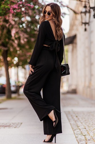 Komplet bluzka i spodnie z szerokimi nogawkami - czarny