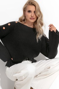 Wygodny luźny sweter z dekoltem w łódkę F1265 czarny
