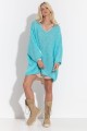 Sweter oversize damski z dekoltem V – luźny sweter sukienka, styl casual i streetwear turkusowy