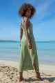 Letnia błyszcząca sukienka na ramiączka F1459 peridot