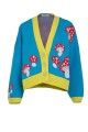 Krótki kardigan muchomory zapinany kolorowy F1505 turkusowy