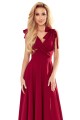 Długa rozkloszowana suknia z kopertowym dekoltem i wiązaniami na ramionach - BORDOWA
