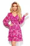 410-3 Szyfonowa sukienka z wiązanym dekoltem - RÓŻOWE KWIATY