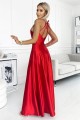 Satynowa długa suknia z dekoltem na plecach - CZERWONA