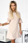 217-7 Trapezowa sukienka z rozkloszowanymi rękawkami - BEŻOWA