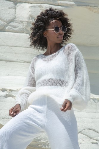 Lekki sweter z wełny alpaki F1663 ecru