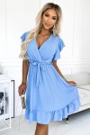 455-2 Letnia sukienka z falbanką, dekoltem i wiązaniem - BŁĘKITNA