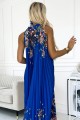 Plisowana satynowa sukienka maxi - CHABROWA W KWIATY
