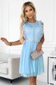 Sukienka z koronką i złotym paskiem - BŁĘKITNA