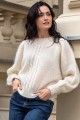 Lekki bezszwowy sweter z wełny alpaki F1732 ecru