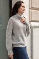 Bezszwowy sweter oversize z golfem z wełny kid moher i merynos F1750 szary
