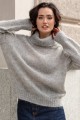 Bezszwowy sweter oversize z golfem z wełny kid moher i merynos F1750 szary