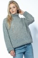 Bezszwowy sweter oversize z golfem z wełny kid moher i merynos F1750 szary