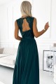 Długa suknia z koronkowym dekoltem - ZIELEŃ BUTELKOWA