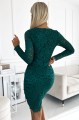 Koronkowa dopasowana sukienka z dekoltem i długim rękawkiem - ZIELONA
