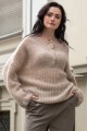 Elegancki zapinany sweter z wełny alpaki F1393 beżowy
