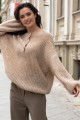 Elegancki zapinany sweter z wełny alpaki F1393 beżowy