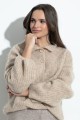 Elegancki zapinany sweter z wełny alpaki F1393 beżowy