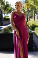 CHIARA elegancka maxi suknia na ramiączkach - FUKSJA Z BROKATEM