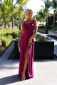 CHIARA elegancka maxi suknia na ramiączkach - FUKSJA Z BROKATEM