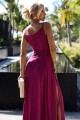 CHIARA elegancka maxi suknia na ramiączkach - FUKSJA Z BROKATEM