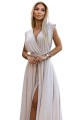 Elegancka długa suknia wiązana na wiele sposobów - BEŻOWA z brokatem