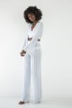 Komplet długie spodnie ażurowe i bluzka wiązana F1862 biały