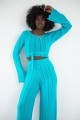 7071Komplet długie spodnie ażurowe i bluzka wiązana F1862 niebieski-28 | 37789