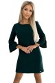 Trapezowa sukienka z koronką na rękawkach - ZIELONA