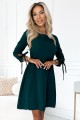 Trapezowa sukienka z kokardkami - ZIELEŃ BUTELKOWA