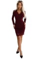 Koronkowa sukienka z długim rękawkiem i dekoltem - CIEMNE BORDO