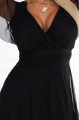NASTIA Długa sukienka z dekoltem i krótkim rękawkiem - CZARNA