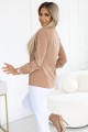 Biznesowa bluzka z długim rękawkiem i wiązaniem z przodu - MOCHA MOUSSE