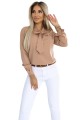 Biznesowa bluzka z długim rękawkiem i wiązaniem z przodu - MOCHA MOUSSE
