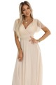 Długa sukienka z dekoltem i krótkim rękawkiem - BEŻOWA