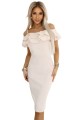 CARMEN Dopasowana sukienka midi w stylu hiszpańskim - beżowa