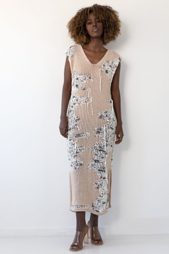 Sukienka plażowa ażurowa F1856 beżowa