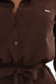 CAMILLE Koszulowa sukienka z kieszeniami i wiązaniem - CZEKOLADOWA