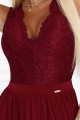 LEA długa suknia z koronkowym dekoltem i rozcięciem na nogę - bordowa