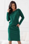 189-13 Dresowa sukienka z długim rękawem i kieszeniami – wygodny fason z dekoltem na plecach - zielona