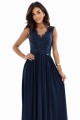 LEA długa elegancka suknia maxi z koronkową górą i rozcięciem na spódnicy - granatowa