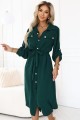 Szmizjerka midi ze złotymi guzikami i wiązaniem - zielona