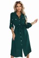 Szmizjerka midi ze złotymi guzikami i wiązaniem - zielona