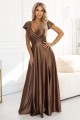 CRYSTAL satynowa długa suknia z dekoltem - mocha mousse