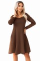 IVANA wygodna trapezowa sukienka z dekoltem i długim rękawkiem - czekoladowa
