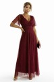 MELANIA długa błyszcząca suknia z dekoltem i krótkim rękawkiem - bordowa
