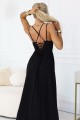 Sukienka maxi na ramiączkach z gorsetowym wiązaniem na plecach i rozcięciem - czarna