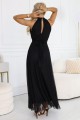 Elegancka sukienka wieczorowa maxi halter z tiulem i wiązaniem w talii - czarna